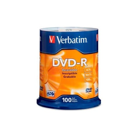 Verbatim Americas Verbatim DVD-R Disc, 95102, 16X Speed, 4.7GB, 120 Minutes, 100/Pk, Silver 95102